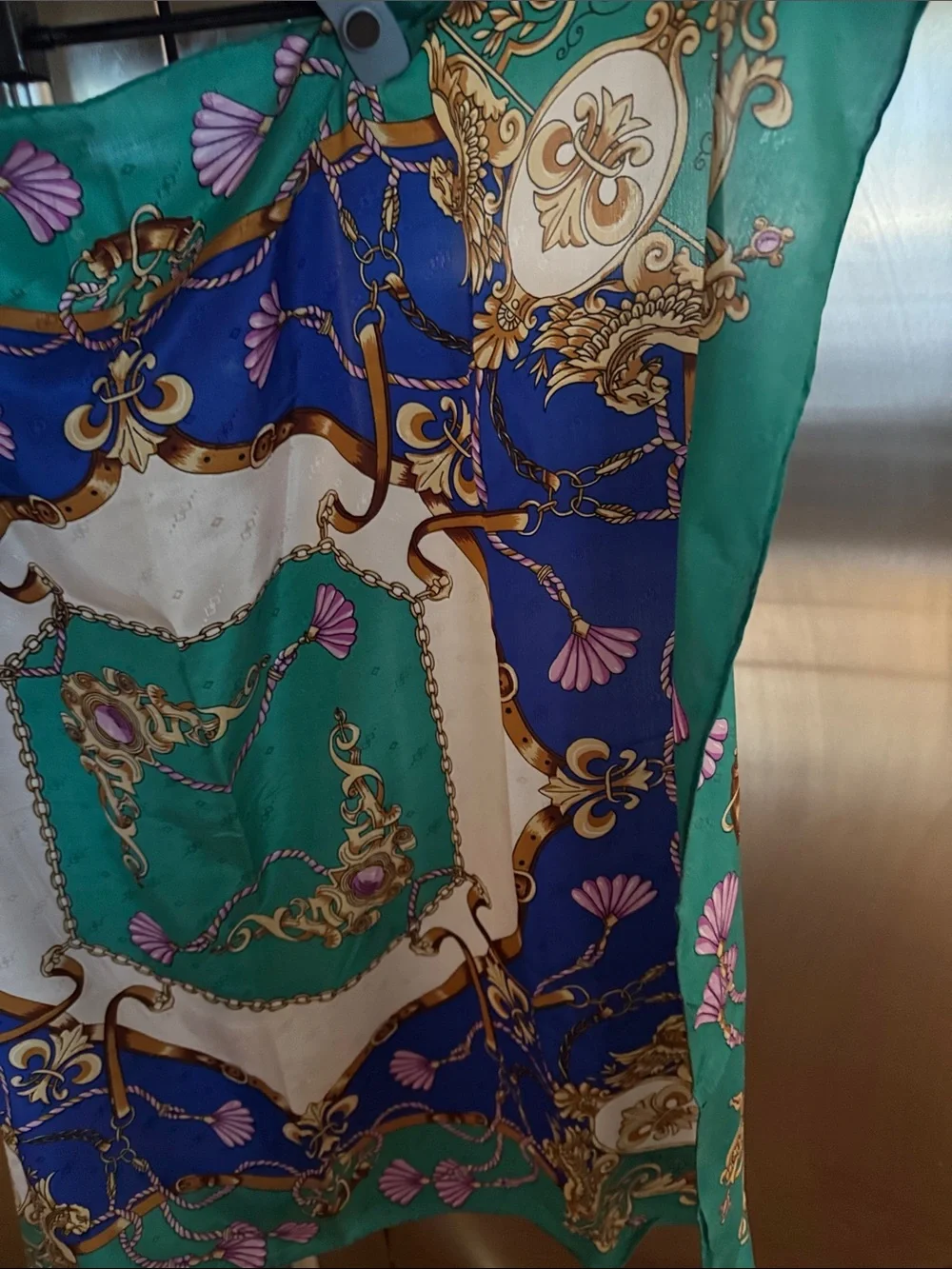 Aratta Silent Journey Green & Blue Baroque Print Silk Scarf NWOT